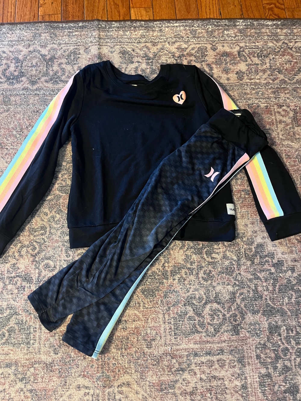 Girls 6x Hurley rainbow and black checkered activewear lounge set